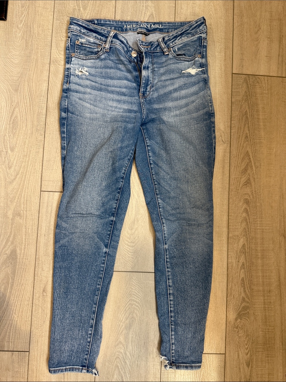 American Eagle Women's Blue High-Rise Skinny Jeans - Stretch Denim
